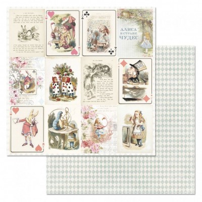 Бумага для скрапбукинга Алиса в сказке. Карточки 30,5х30,5 см