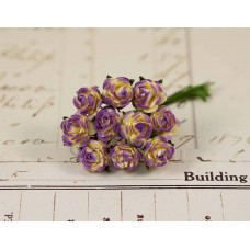 Розы 1 см, айвори с фиолетовым (10 шт)