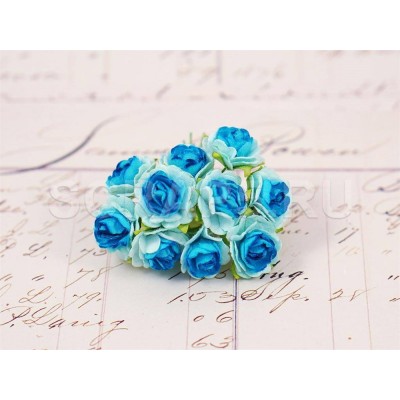 Розы, 1,5 см, аквамарин с нежно-голубым, 10 шт