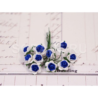 Розы 1 см, синий с белым (10 шт)