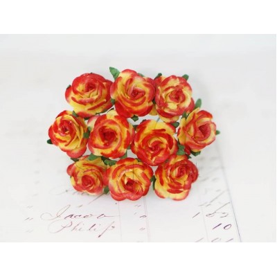 Розы 2 см, желтые с красным (10 шт)