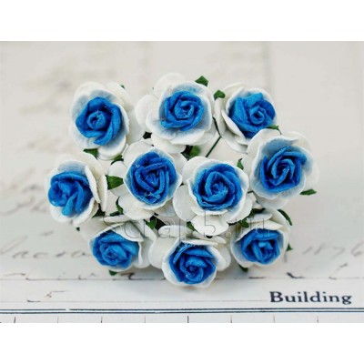 Розы 2 см, синие с белым (10 шт)