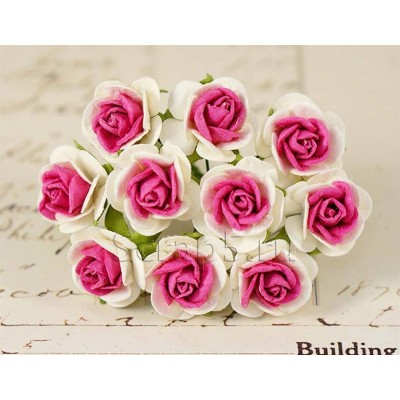 Розы 2 см, ярко-розовые с белым (10 шт)