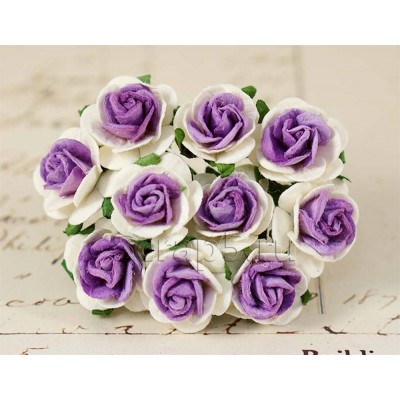 Розы 2 см, фиолетовые с белым (10 шт)